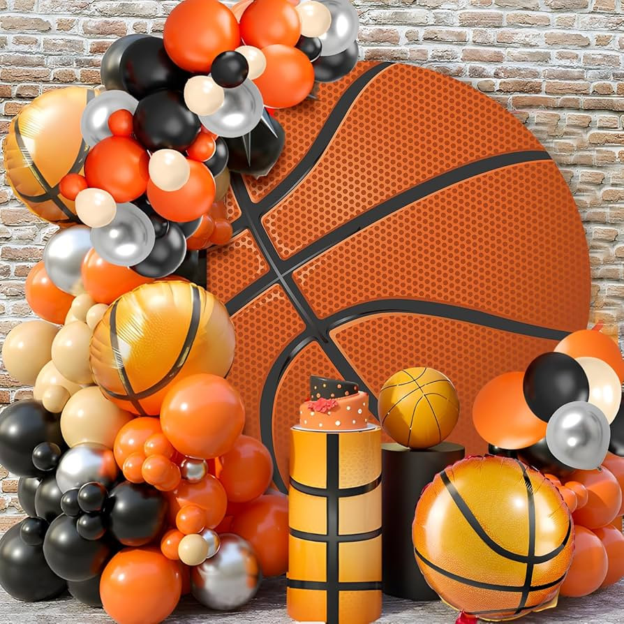 Lunmon 100 Pieces 7.2 ft Basketball Round Backdrop Cover with Balloons and Balloon Arch Strip, Sp... | Amazon (US)