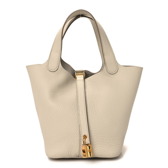 Taurillon Clemence Picotin Lock 18 PM Beton | FASHIONPHILE (US)