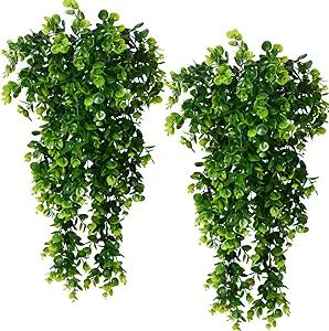 2pcs Artificial Hanging Plants Fake Hanging Plant Faux Eucalyptus Leaf Greenery Vine Outdoor UV R... | Amazon (US)