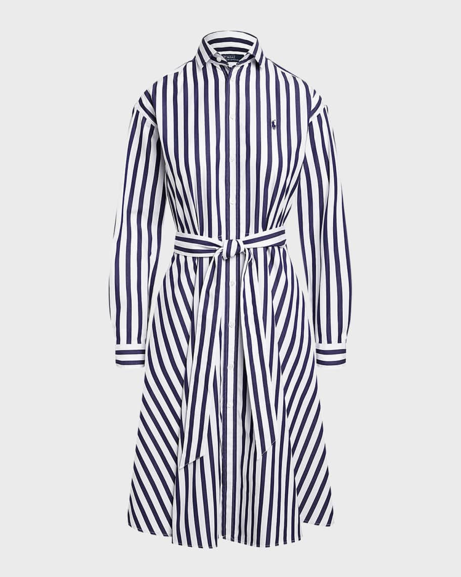 Polo Ralph Lauren Belted Striped Cotton Shirtdress | Neiman Marcus