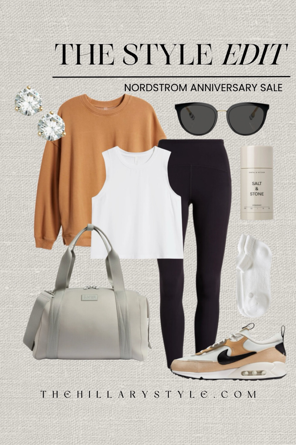 The Style Edit: Nordstrom Anniversary Sale
Athleisure outfit on sale at Nordstrom. Leggings, cropped tank, sweatshirt, sneakers, duffle bag, socks, stud earrings, sunglasses. Zella, Free People, Nike, Dagne Dover, Salt & Stone, Burberry

#LTKActive #LTKSummerSales #LTKxNSale