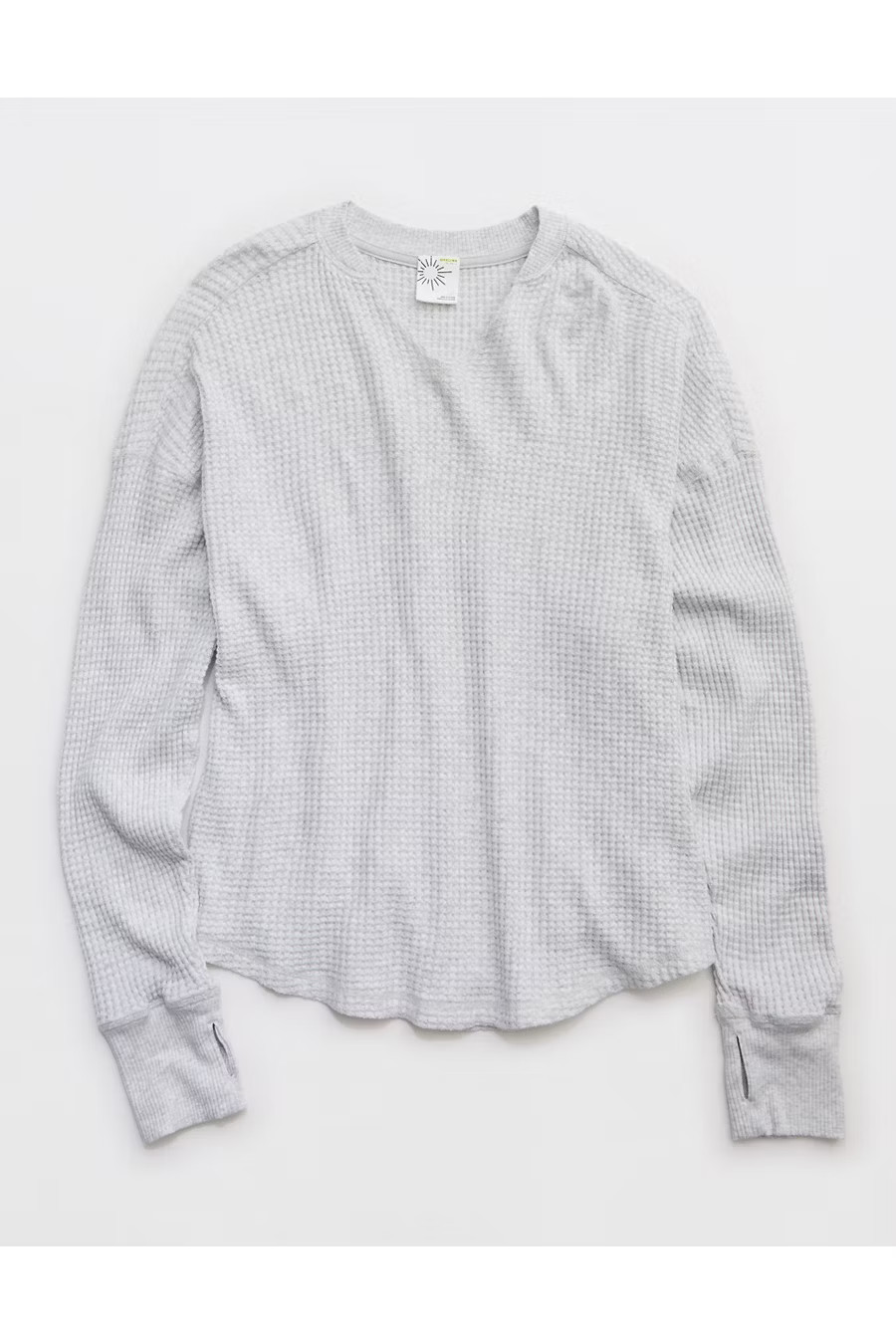 OFFLINE By Aerie Wow! Waffle Notch Neck Long Sleeve T-Shirt Women's Light Heather Gray XXS | Aerie