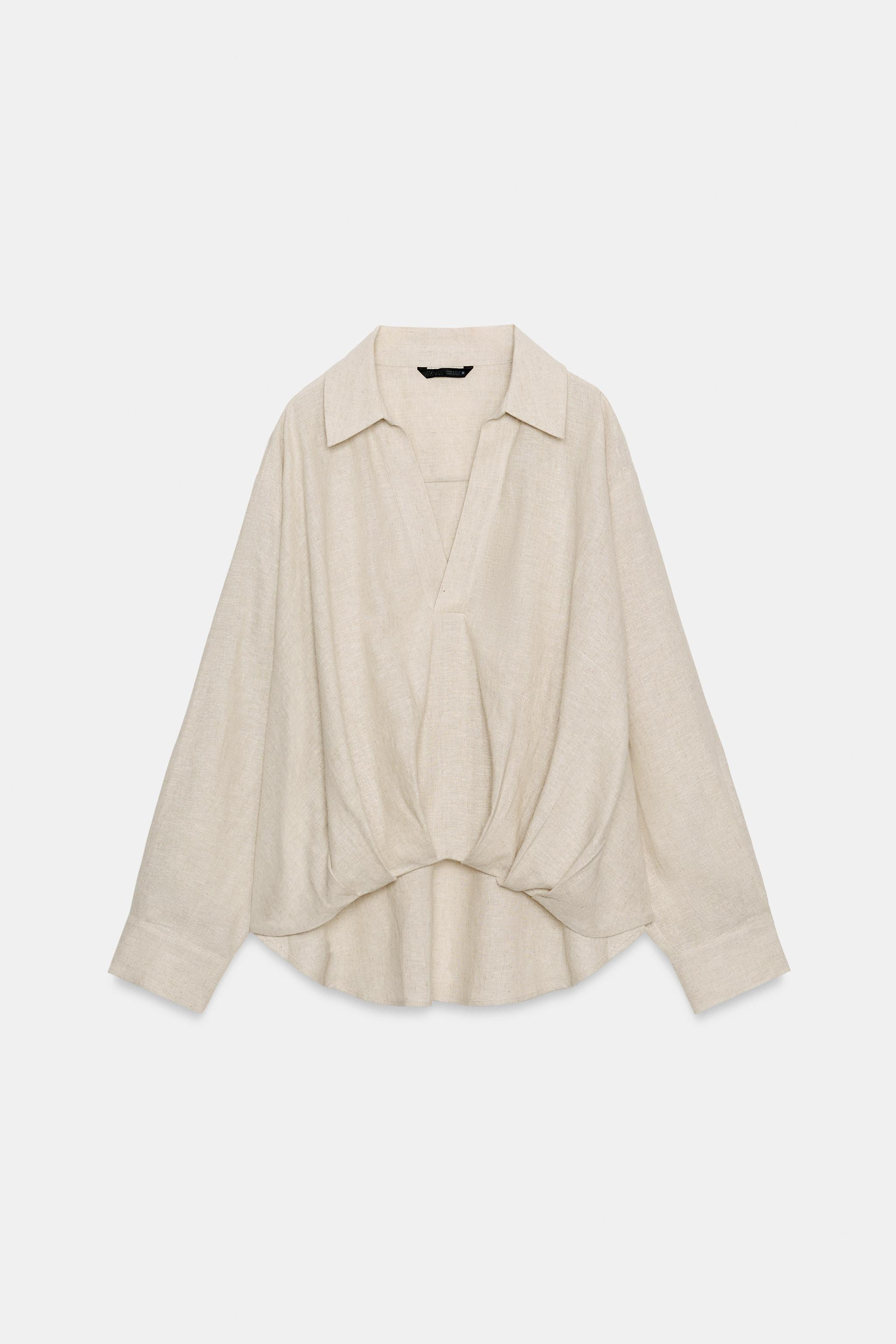 LINEN BLEND SHIRT WITH PUFF HEM | Zara UK