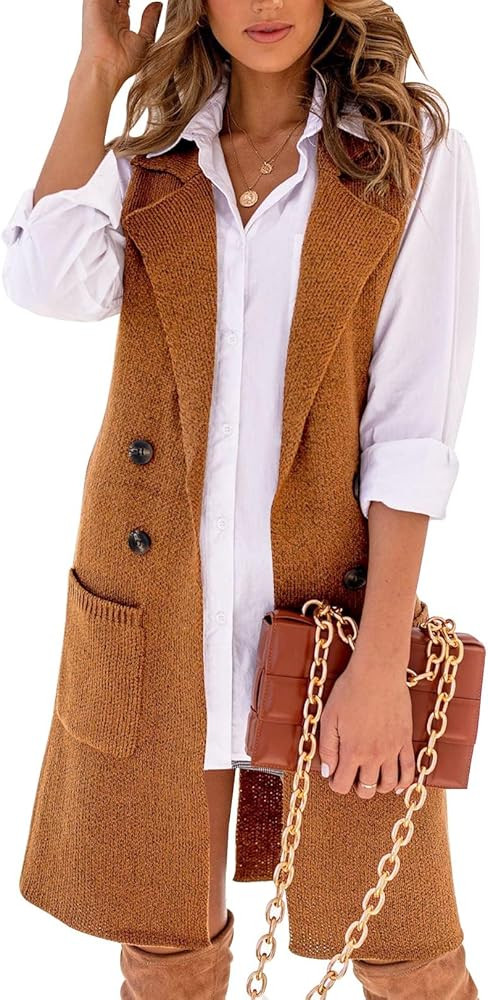 IDEALSANXUN Womens Long Sweater Vest Fall Winter Sleeveless Knit Cardigan Outerwear | Amazon (US)