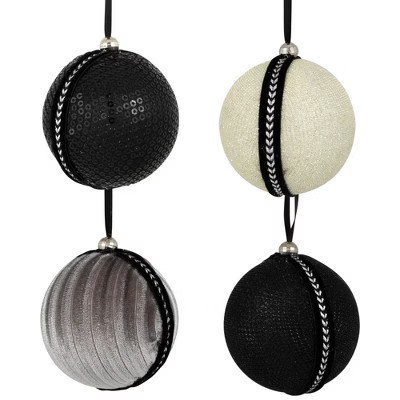 Northlight Sequined and Textured Christmas Ball Ornaments - 2.75" - Black - Set of 4 | Target