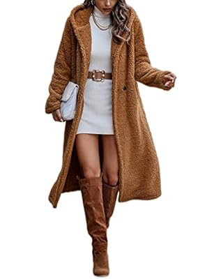 PRETTYGARDEN Women's 2023 Winter Coats Fuzzy Fleece Long Hooded Jackets Button Down Faux Fur Warm... | Amazon (US)