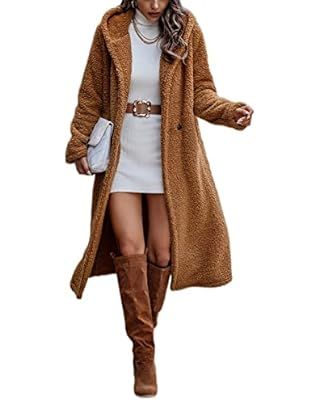 PRETTYGARDEN Women's 2023 Winter Coats Fuzzy Fleece Long Hooded Jackets Button Down Faux Fur Warm... | Amazon (US)
