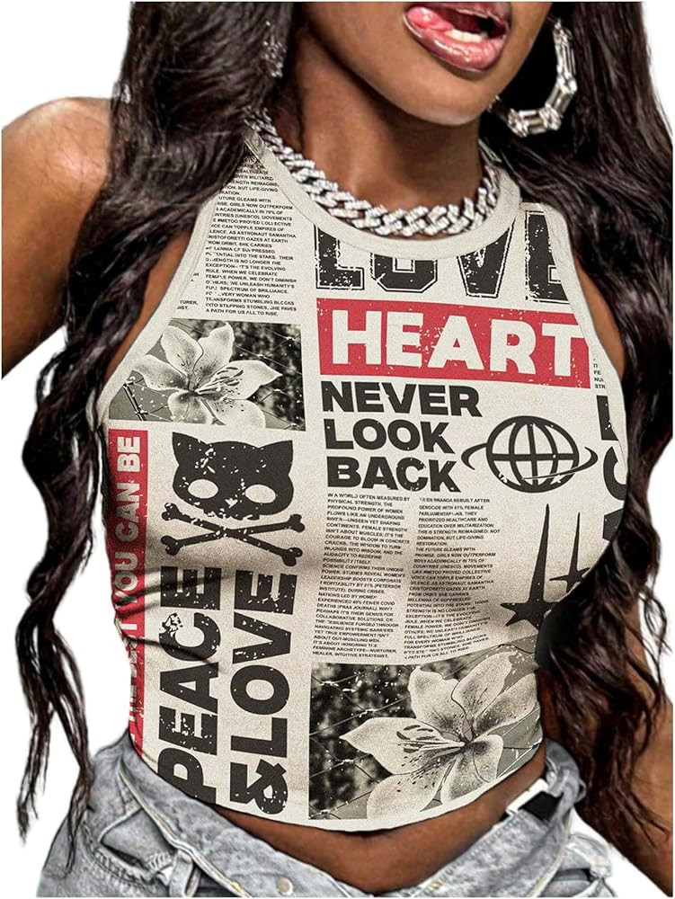 SOLY HUX Women's Y2k Tops Vintage Graphic Tank Top Sleeveless Tight Fitted Shirt Summer Concert R... | Amazon (US)