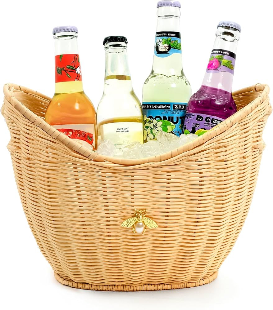 Lexenic Ice Bucket with Handle Hole, Woven and Acrylic Double Layer Basket Design, 4L Champagne W... | Amazon (US)