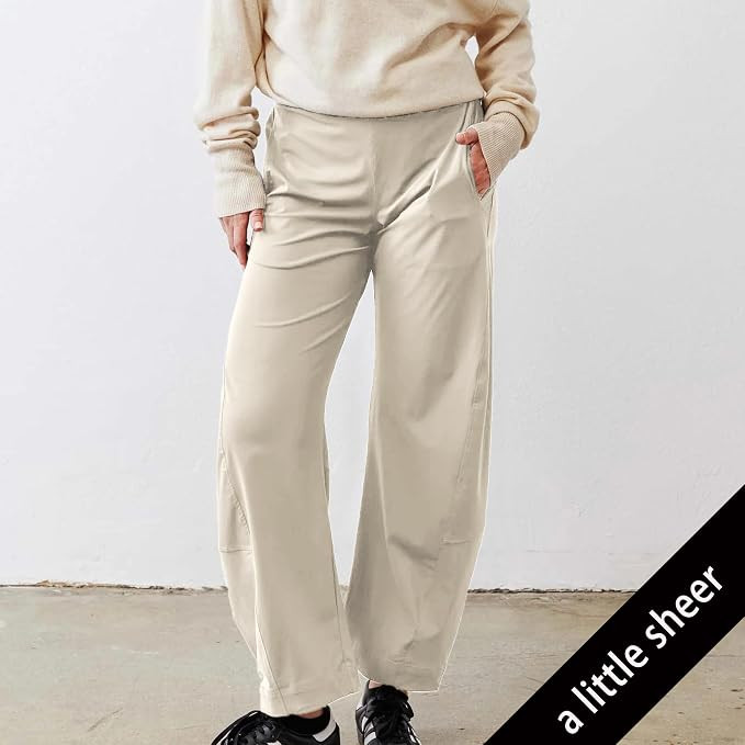 SeeLuNa Women Barrel Travel Pants Elastic Waistband Tapered Leg Baggy Mid Rise Work Trousers Loun... | Amazon (US)