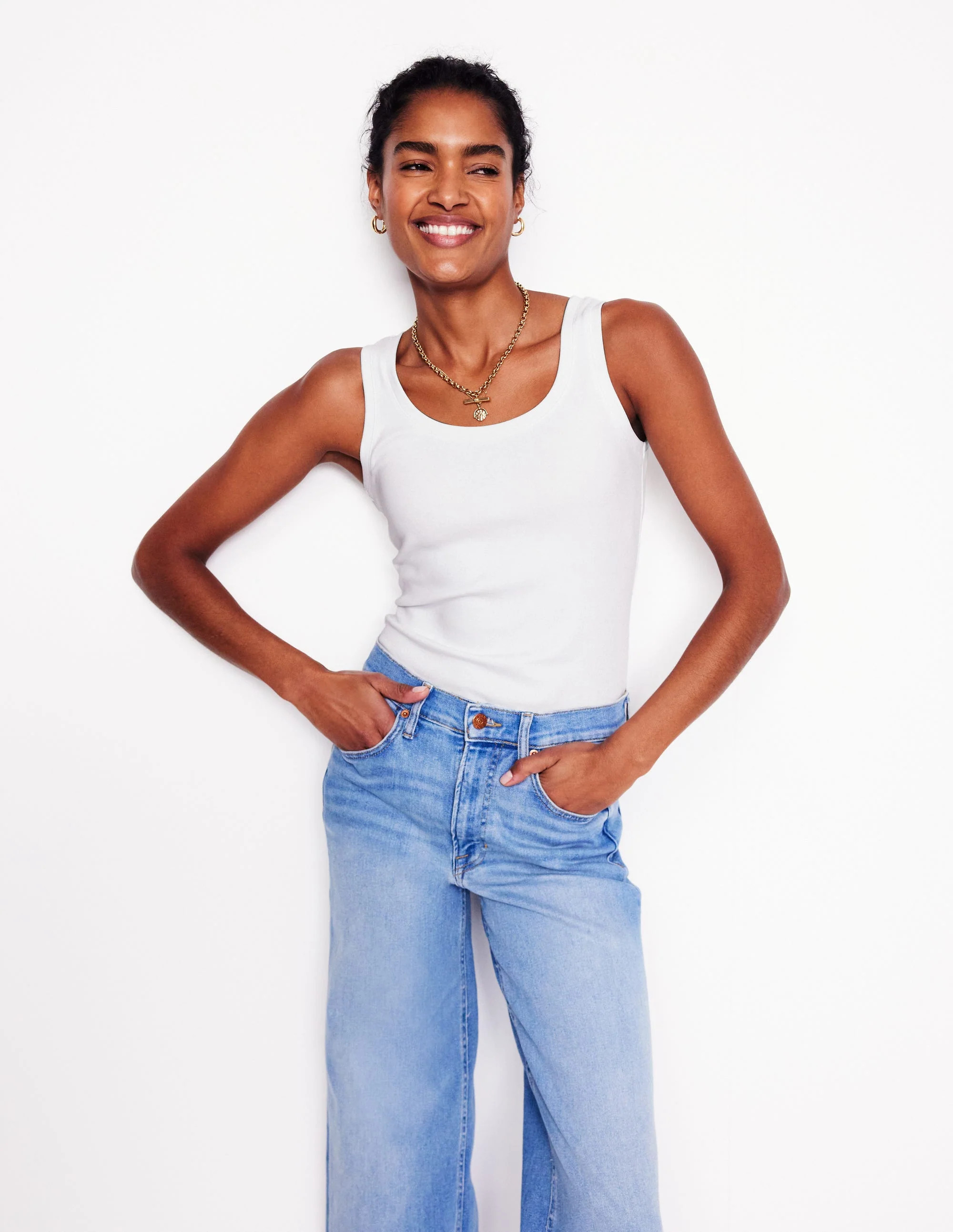 Essential Scoop-Neck Vest-White | Boden UK