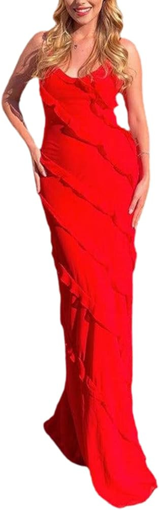 HOXIJIA Women Sexy Sleeveless Slit Dress Solid Color 3D Flower Sheer Mesh Irregular Ruffled Hem T... | Amazon (US)