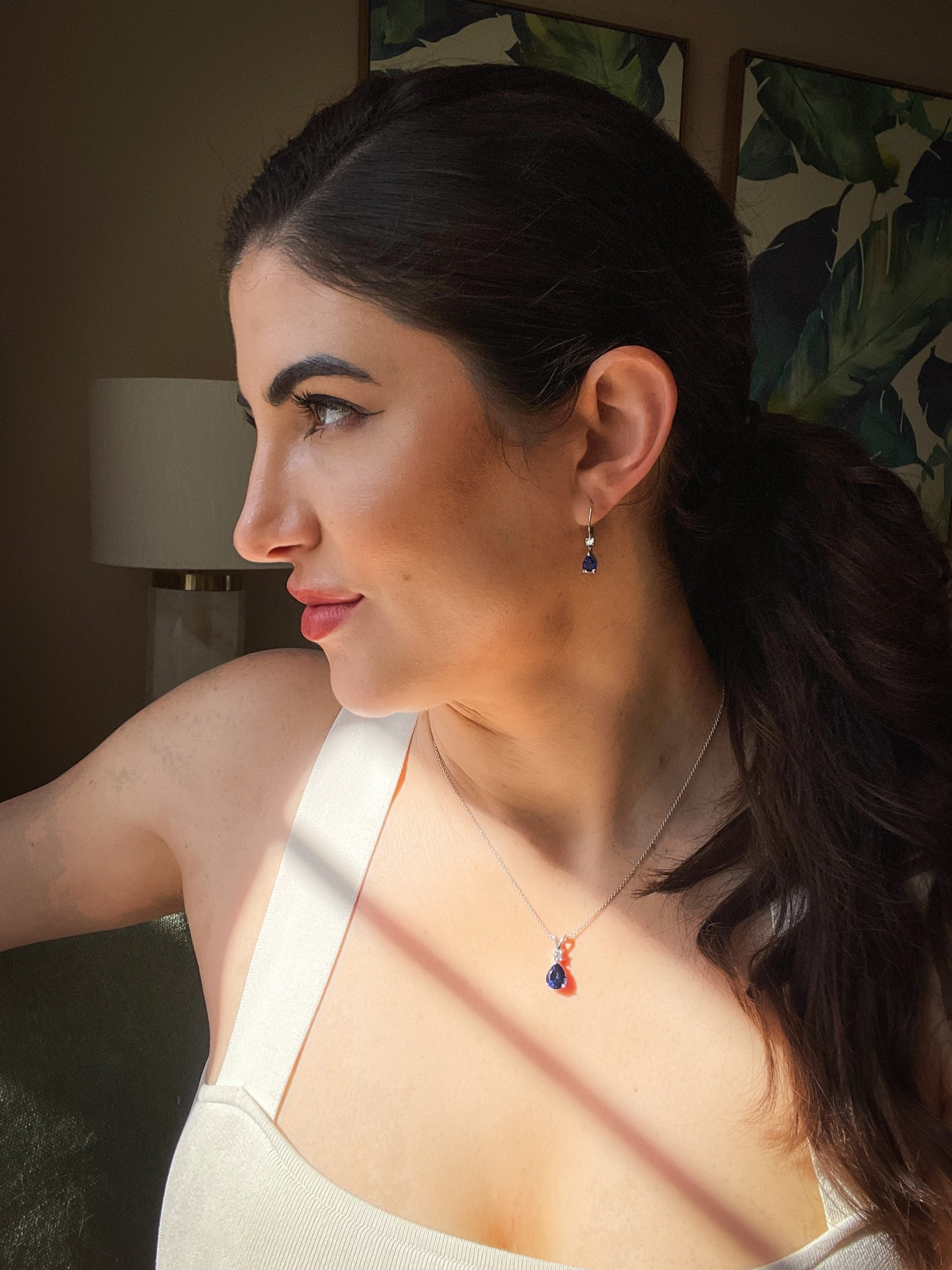 Lab grown pearl sapphire, teardrop jewelry. With lab diamonds by Angara Jewelry. 
#CelebratewithColor #Angaraa
