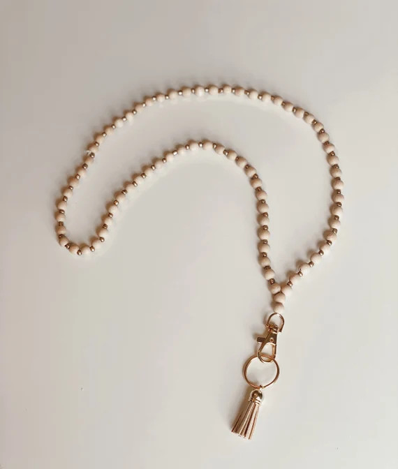 Teacher Lanyard Wood Lanyard Gold Beads Wood Bead Lanyard | Etsy | Etsy (US)