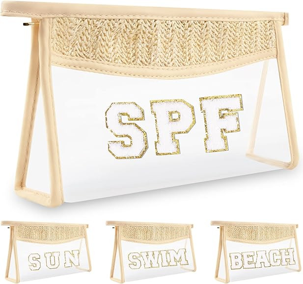 Clear Makeup Letter Patch Makeup Bag SPF Pouch, Boho Clear Toiletry Bag Travel Preppy Small Cute ... | Amazon (US)