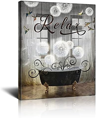 Bathroom Decor Canvas Wall Art Rustic Bathroom Sign Relax Print Paintings Vintage Bathtube Bathro... | Amazon (US)