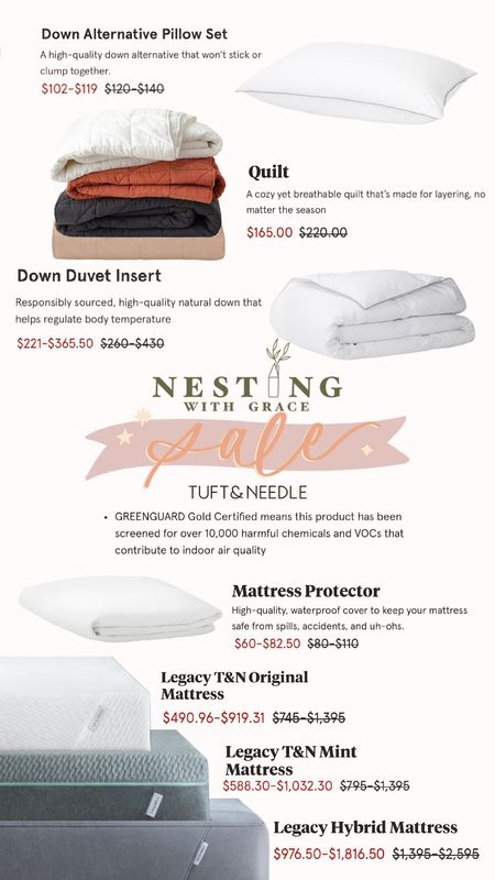 Tuft & Needle Memorial Day SALE!!

Up to $775 off Mattresses and up to 40% off Bedding and Furniture
10% off percale bedding
15% off duvet inserts
15% off pillows
25% off protectors
25% off quilts and blankets
