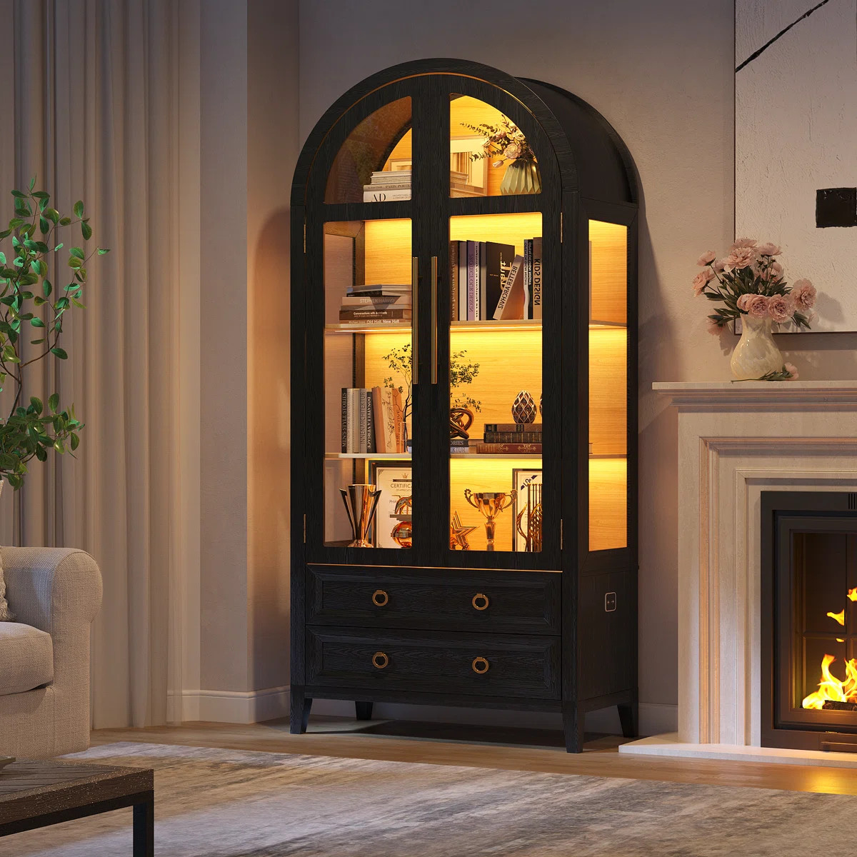 Freestanding Arch Display Cabinet with 3-Color Light Modes and Motion Sensor | Wayfair North America