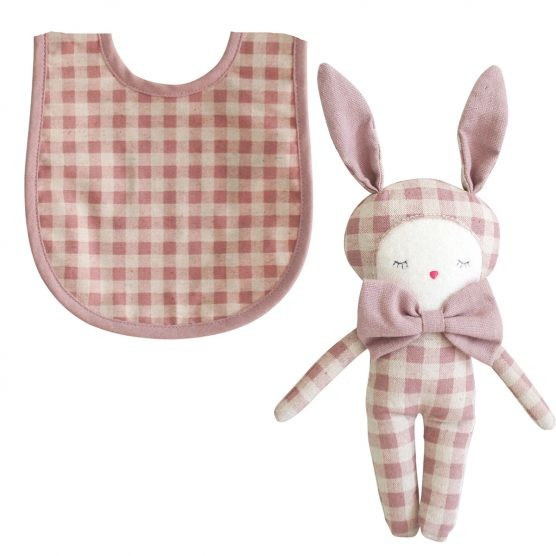 Alimrose Check Bib & Dream Bunny Set – Rose | The Tot