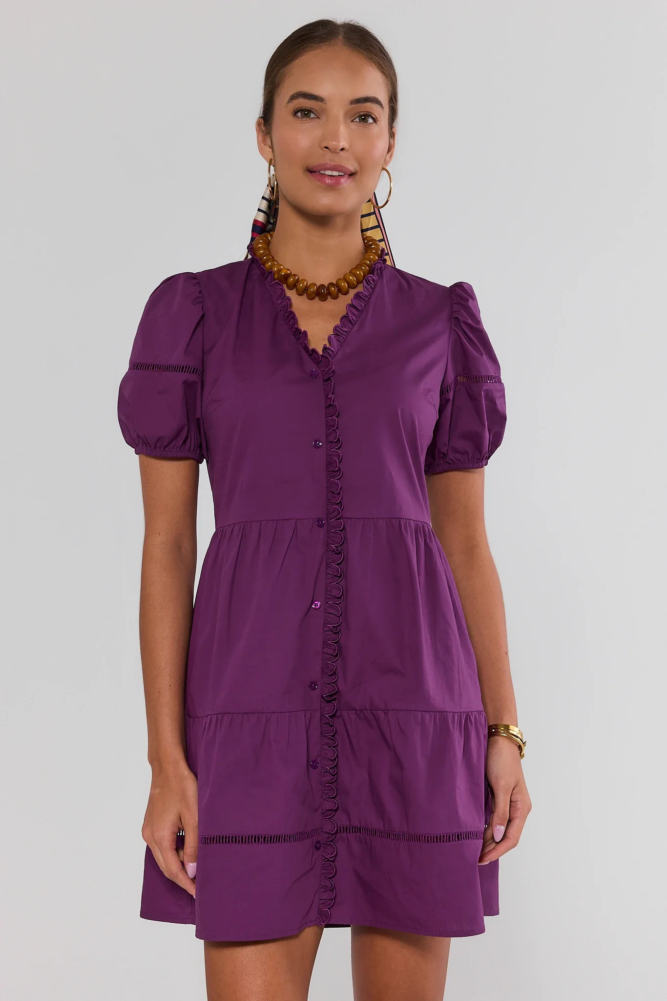 Purple Scalloped Hem Short Dress | Avara