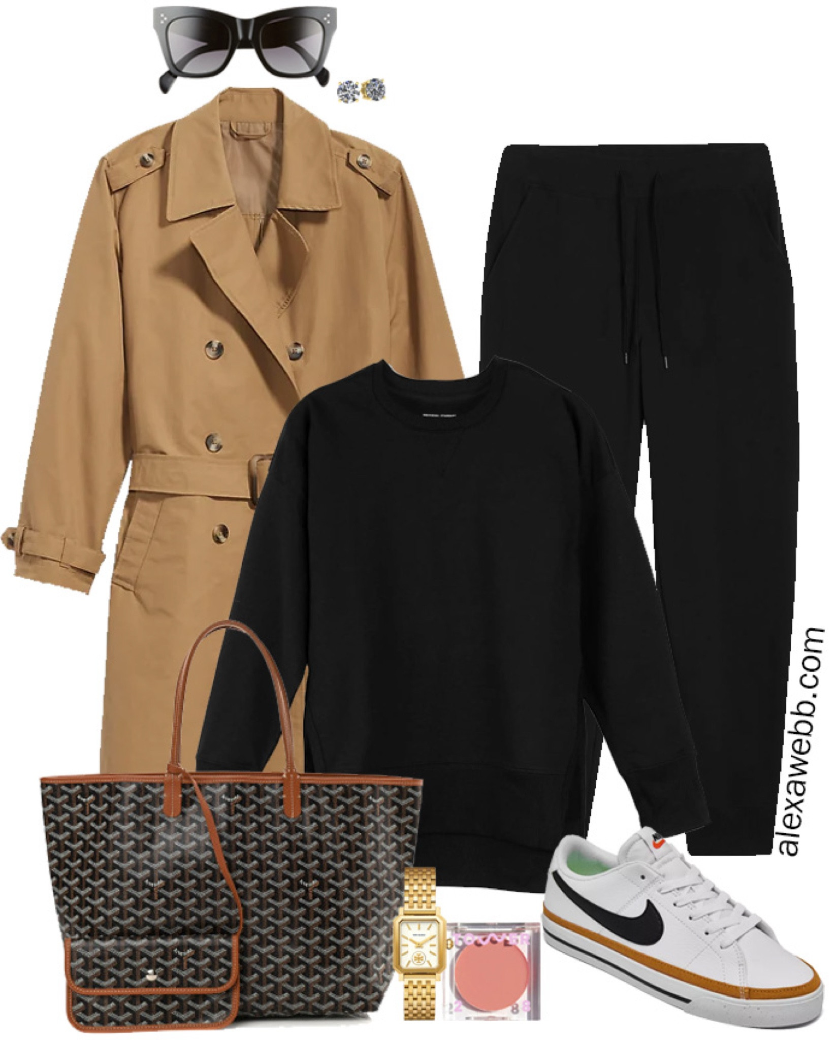 Plus Size Airport Outfit for cold weather winter and spring with a plus size black sweatshirt, joggers, and a camel trench coat with Nike sneakers. Alexa Webb

#LTKPlusSize #LTKStyleTip #LTKShoeCrush