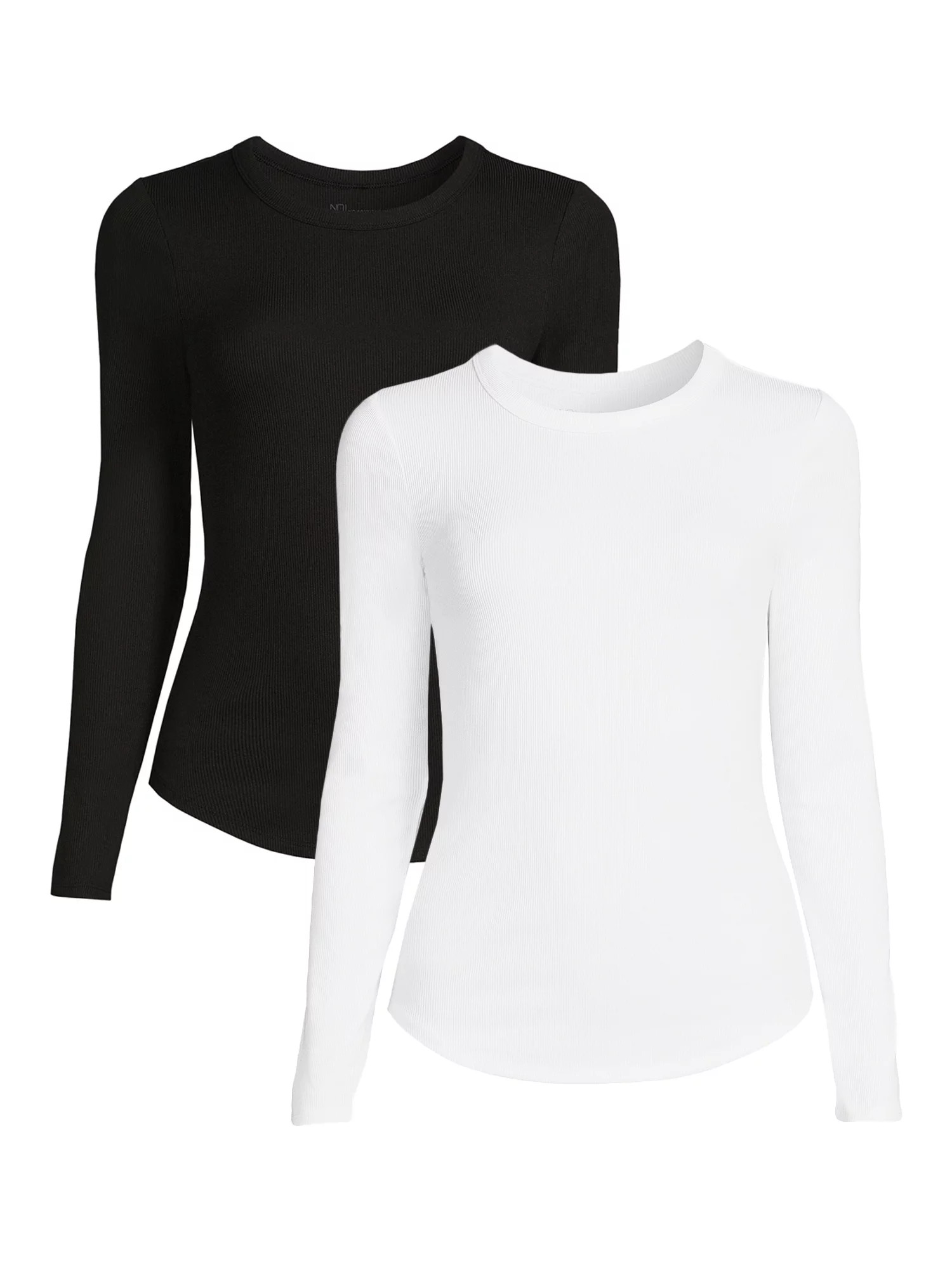 No Boundaries Juniors Ribbed Crewneck Tee with Long Sleeves, 2-Pack, Sizes XS-XXXL | Walmart (US)