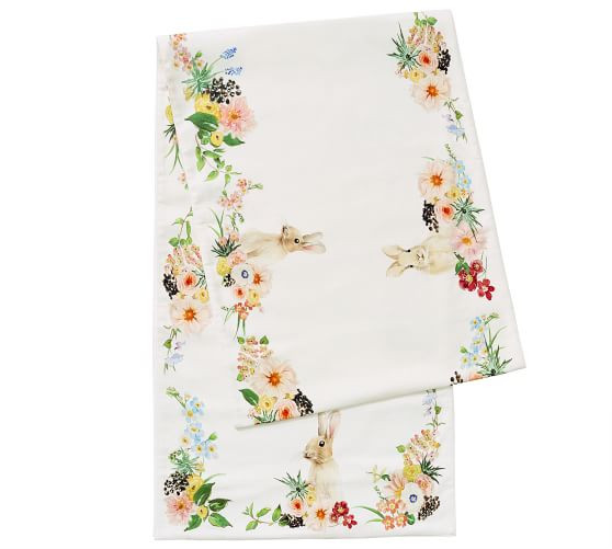 Floral Bunny Cotton/Linen Table Runner | Pottery Barn (US)