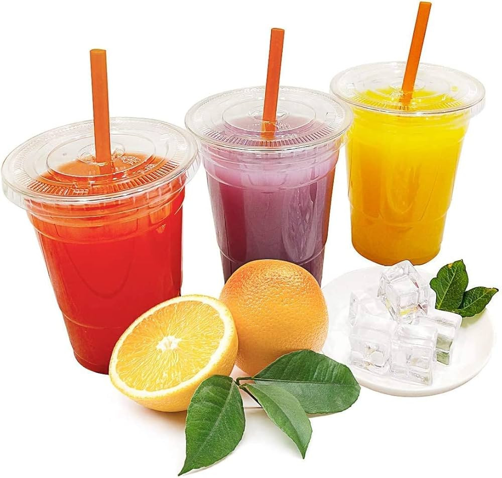 TashiBox Plastic Cups with Flat Lids 100 Sets 16 oz, Clear Crystal drink cups with lids | Amazon (US)