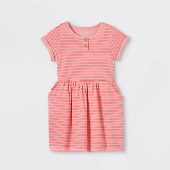 Toddler Girls' Striped Knit Short Sleeve Dress - Cat & Jack™ Pink | Target