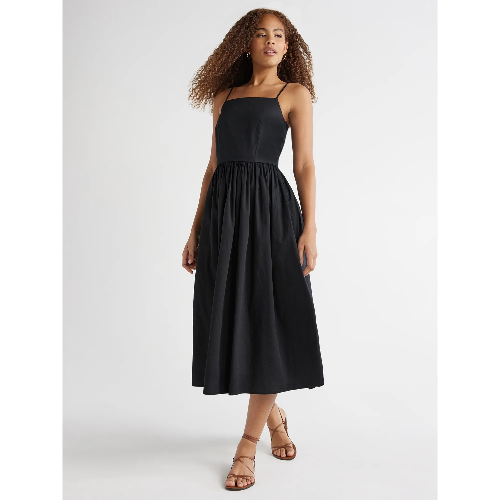 Free Assembly Women's Sleeveless Square Neck Midi Dress, Sizes XS-XXL | Walmart (US)