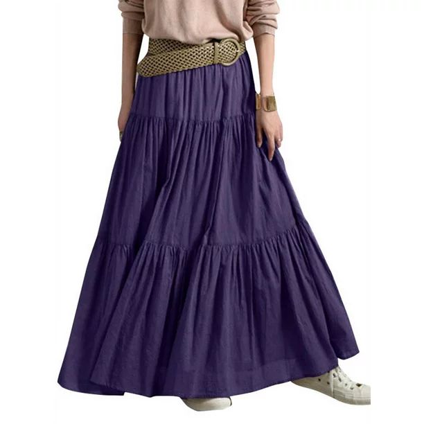 ZANZEA Women Casual Vintage Long Pleated High Waist Maxi Skirts - Walmart.com | Walmart (US)