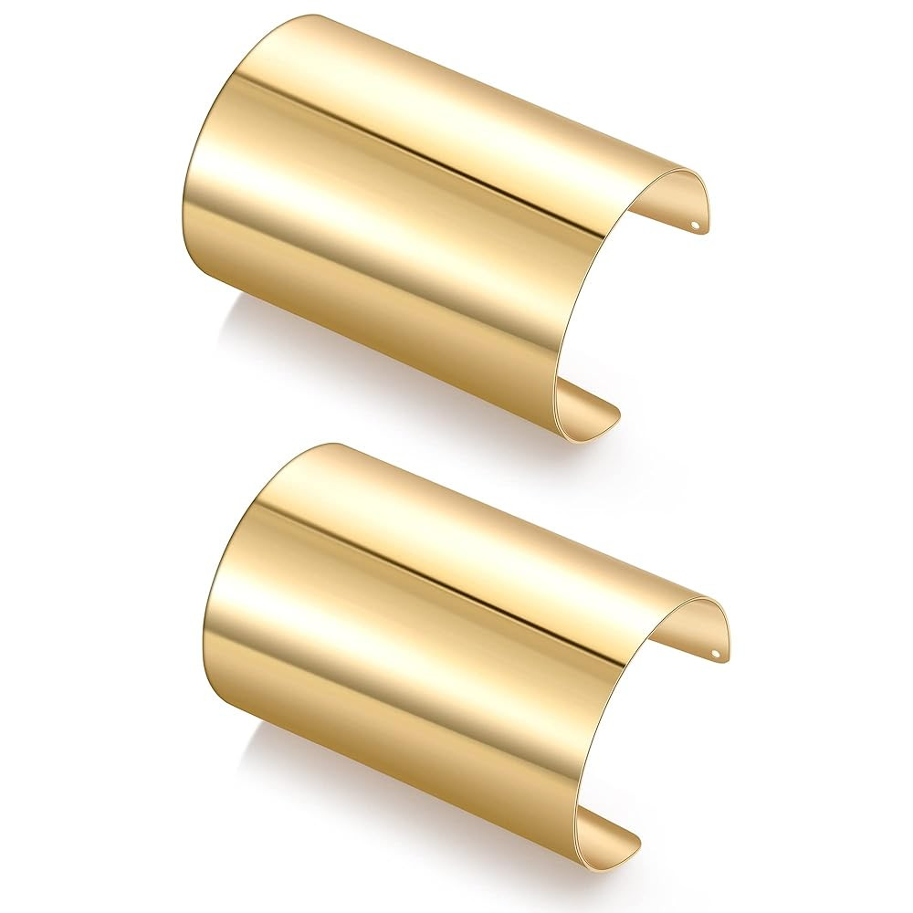 MOZAKA 2 Pcs Cuff Bangle Bracelet for Women Wide Open Cuff Bracelets Golden Sliver Wrist Cuff Wra... | Amazon (US)