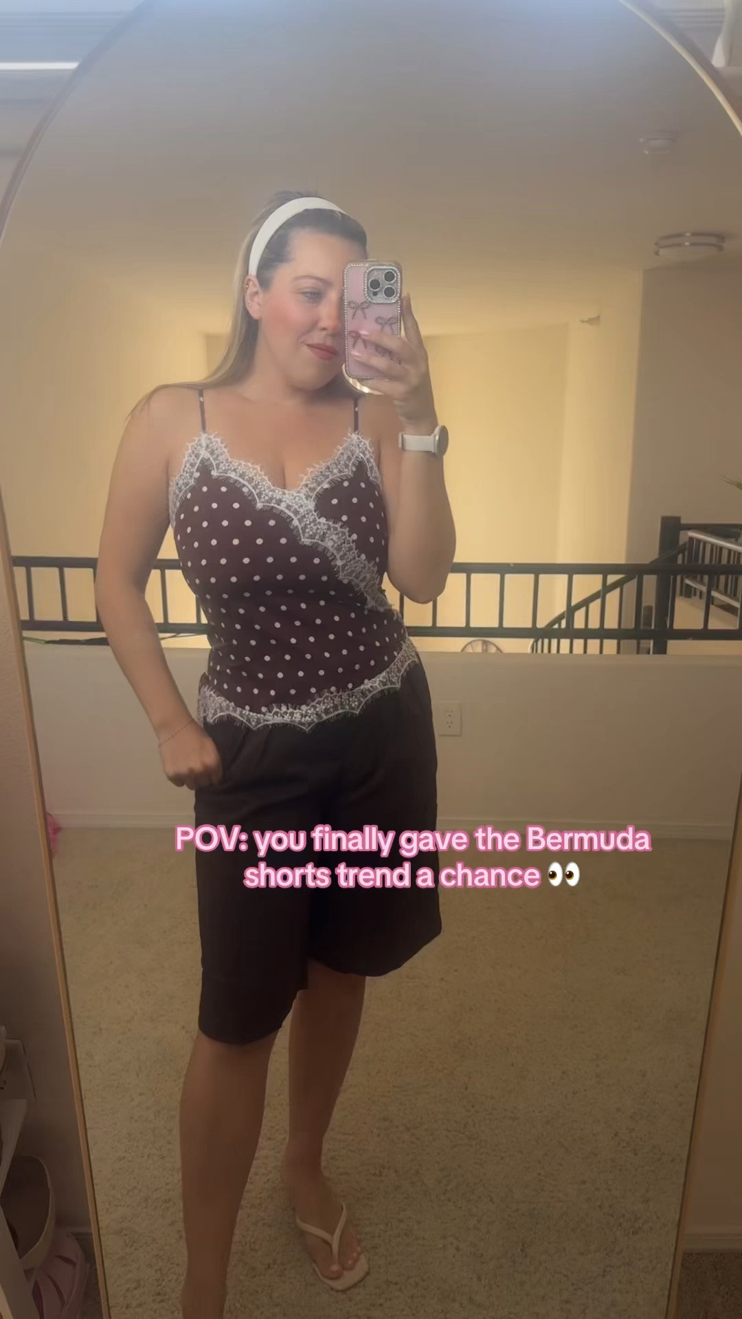 Finally gave the Bermuda shorts trend a chance and I’m officially into it 🤎 Styled them with the cutest lace-trim polka dot cami + white kitten heels for a feminine, elevated summer look. Such a fun way to style longer shorts while still feeling cute and dressed up! Everything is linked here ✨

#LTKootd #LTKgrwm #LTKMidsize
