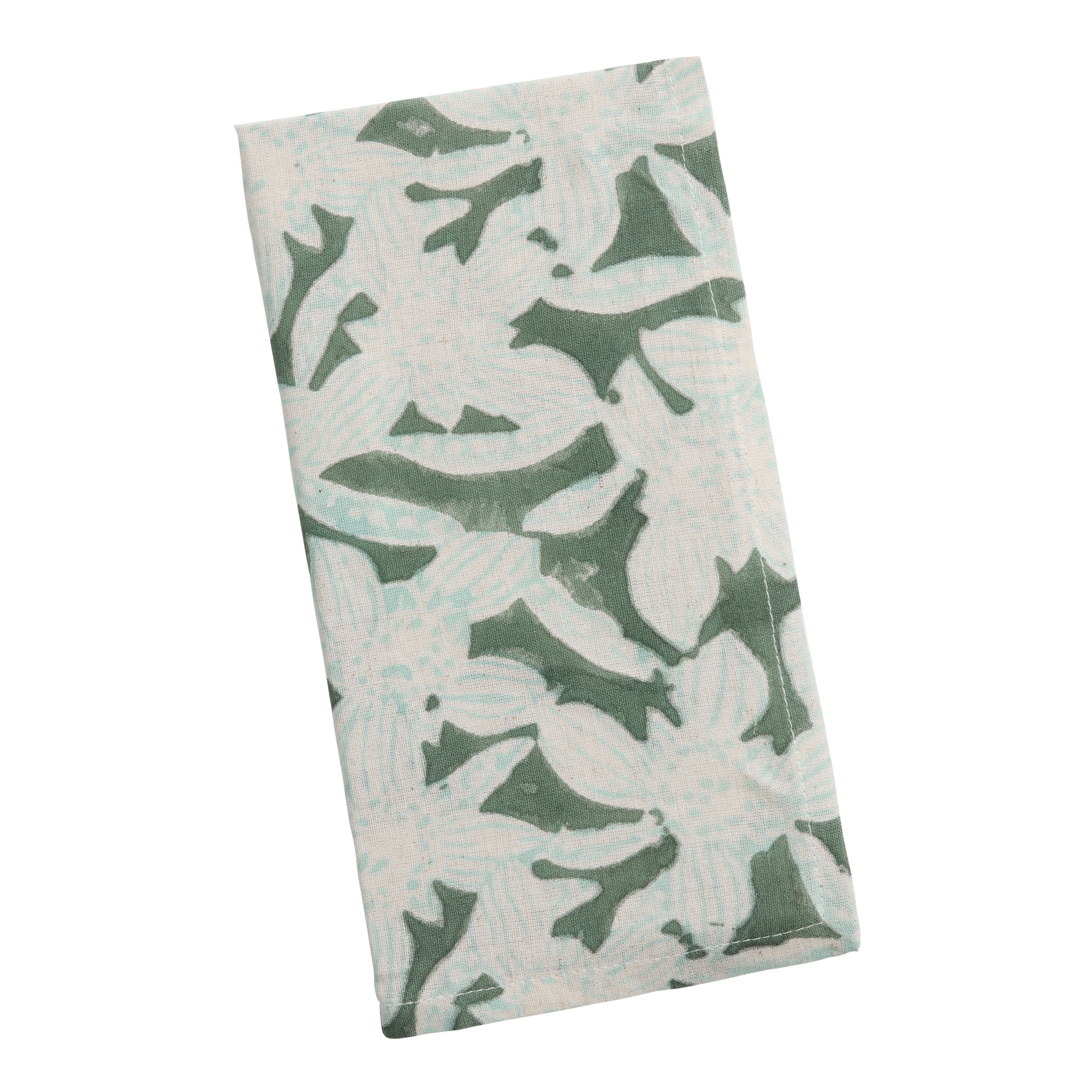 Dark Green and Blue Floral Sketch Block Print Napkin - World Market | World Market