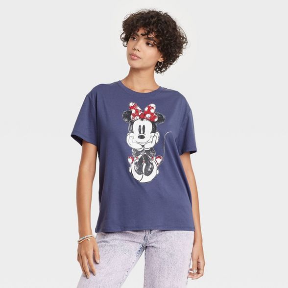 Women's Minnie Mouse Short Sleeve Graphic T-Shirt - Navy | Target