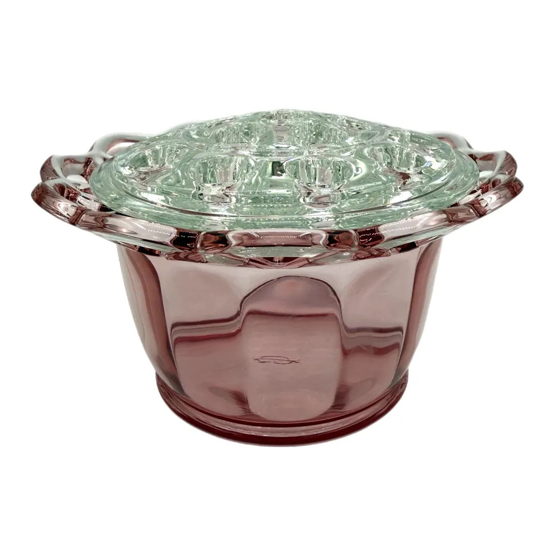 Antique Anchor Hocking Pink Bowl With Clear Glass Flower Frog – Old Colony – Lace Edge – De... | Etsy (US)