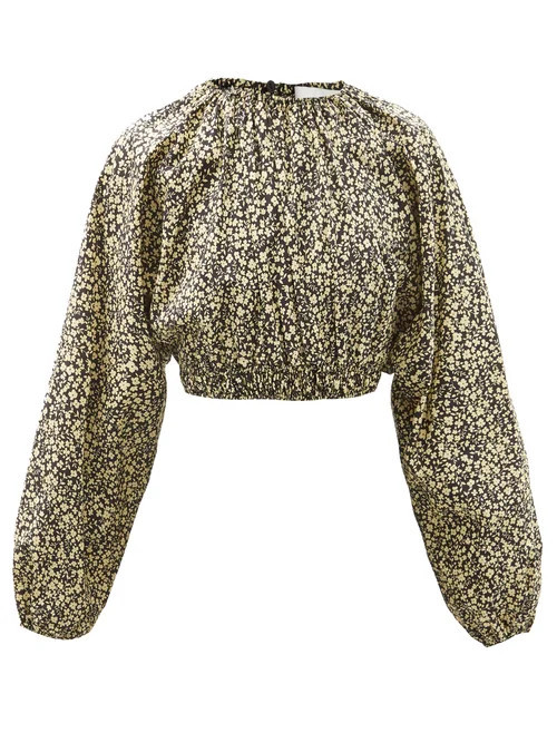 Matteau - Ruched Floral-print Organic-cotton Top - Womens - Blue Print | Matches (US)