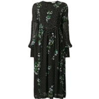 Ganni floral flared midi dress - Black | Farfetch EU