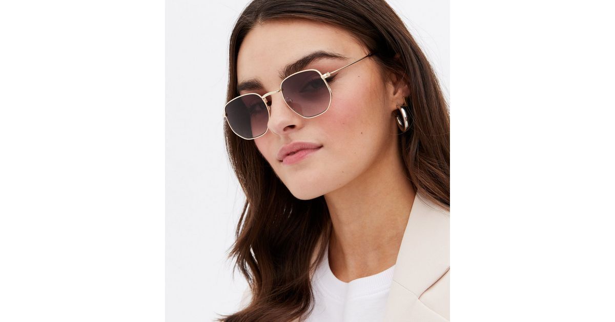 Gold Rounded Hexagon Sunglasses
						
						Add to Saved Items
						Remove from Saved Items | New Look (UK)