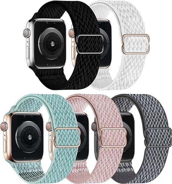 GBPOOT 5 Packs Nylon Stretch Band Compatible with Apple Watch,Adjustable Soft Sport Breathable Lo... | Amazon (US)
