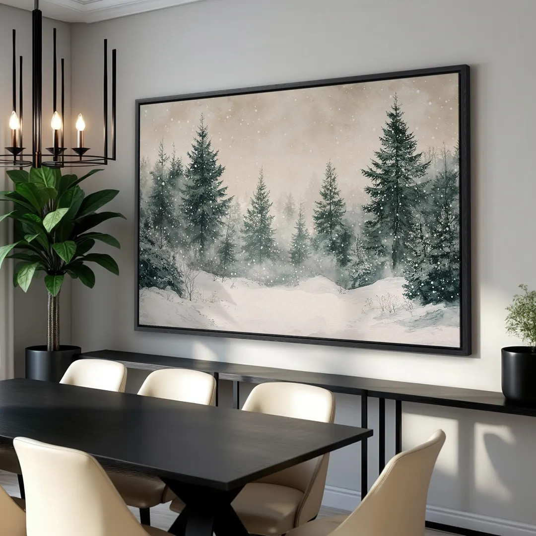 Snowy Forest Landscape - Framed Canvas Print, Ready to Hang, Large Winter Wall Art, Snow Nature A... | Etsy (US)