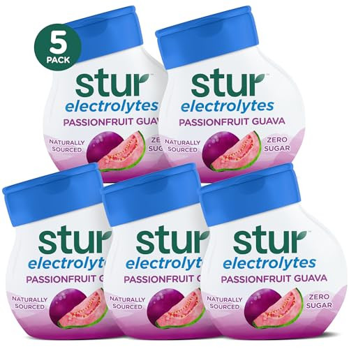 Stur Electrolyte Water Enhancer | Sweetened with Stevia | High in Vitamin C & Antioxidants | Sugar Free | Zero Calories | Keto | Vegan | 5 Bottles, Makes 90 Drinks (Passionfruit Guava) | Amazon (US)