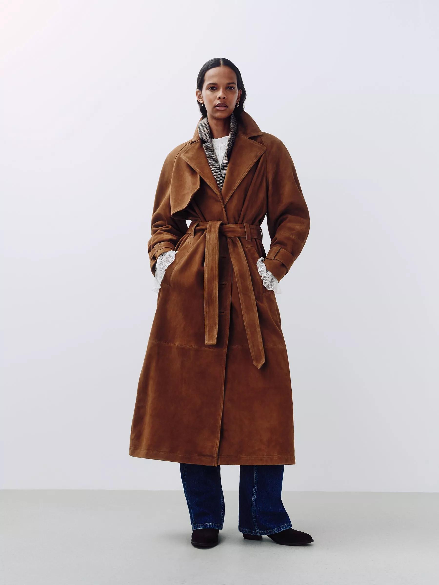 AND/ORSuki Suede Trench Coat, Tan | John Lewis (UK)