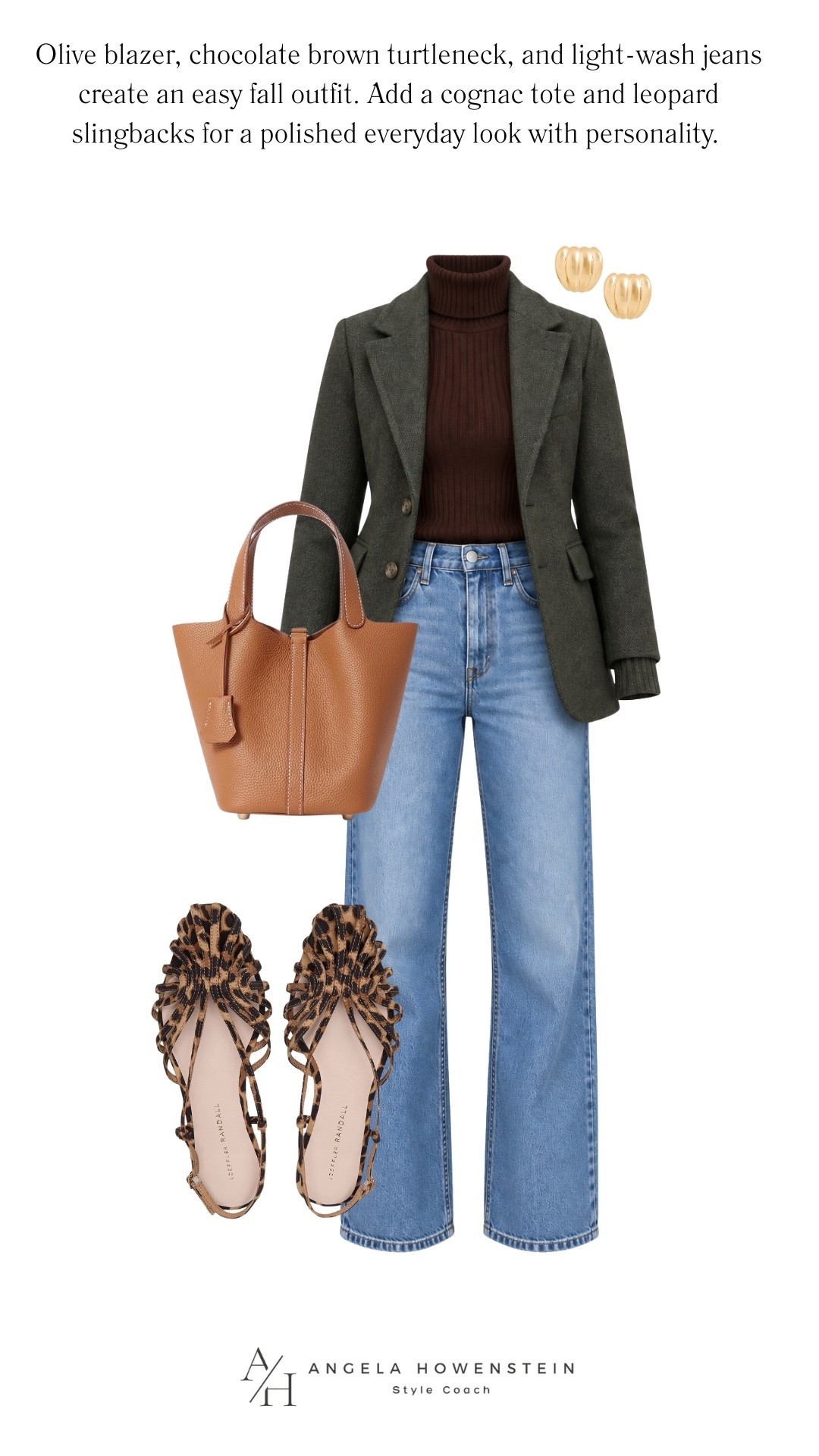 This is such an easy fall outfit formula: an olive blazer, chocolate brown turtleneck, light-wash jeans, and a little leopard for personality. The cognac bag pulls all the warm tones together beautifully, perfect for lunch, shopping, or a casual dinner.

👩‍💻 LTK PRO TIPS
❤️ Heart = Support my posts ;-)
🔖 Save = Get sale & restock alerts for the things you love!
📋 Lists = Keep favorites organized (List ideas: Christmas, Birthdays, and Vacations!)
📲 Share = Send lists and products to a friend (or your daughters like me).
💬 Comment = Ask me anything, and I’ll answer. ;-)

#LTKootd #LTKOver40 #LTKSeasonal