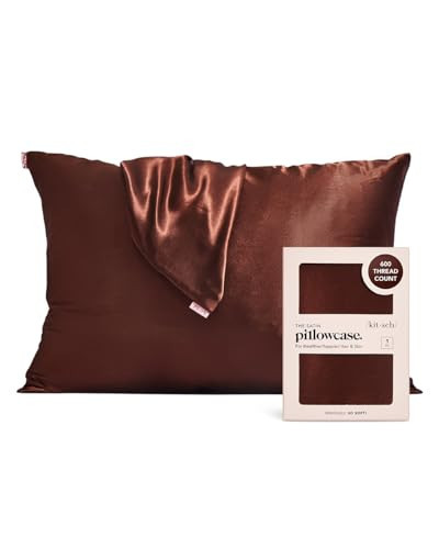 Kitsch Satin Pillowcase with Zipper for Hair & Skin, Softer Than Silk Pillow Cases Queen, Wrinkle-Free, Smooth and Cooling Satin Pillow Covers, Standard Size 19"x26", Chocolate | Amazon (US)
