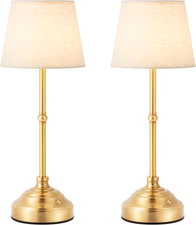 2 Pack Cordless Table Lamp, Rechargeable Desk Lamp with Fabric Shade, Battery Operated 3 Color St... | Amazon (US)