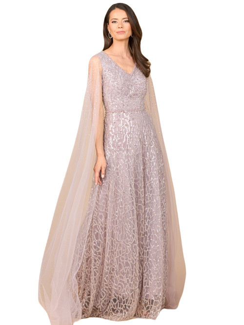 LARA New York Beaded Lace Gown with Cape Sleeves in Dusty Purple at Nordstrom, Size 4 | Nordstrom