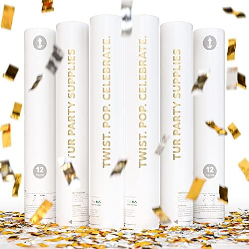 Gold & Silver Confetti Poppers Confetti Cannon | 6 Pack | Party Poppers Decoration for Wedding, E... | Amazon (US)