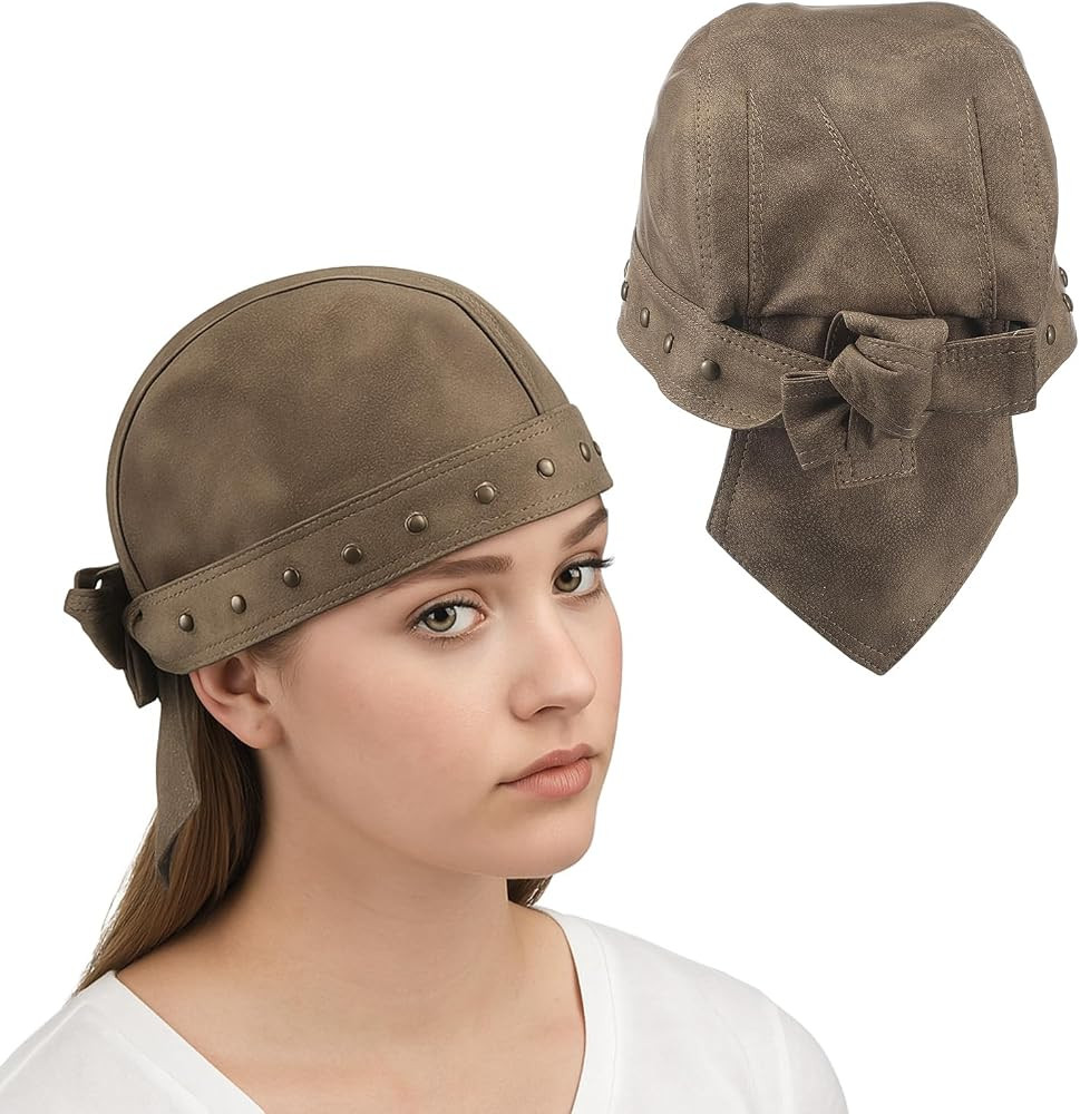 Mepase Distressed Brown Studs Motorcycle Leather Cap Unisex Cycling Bandana Doo Rags Adjustable S... | Amazon (US)