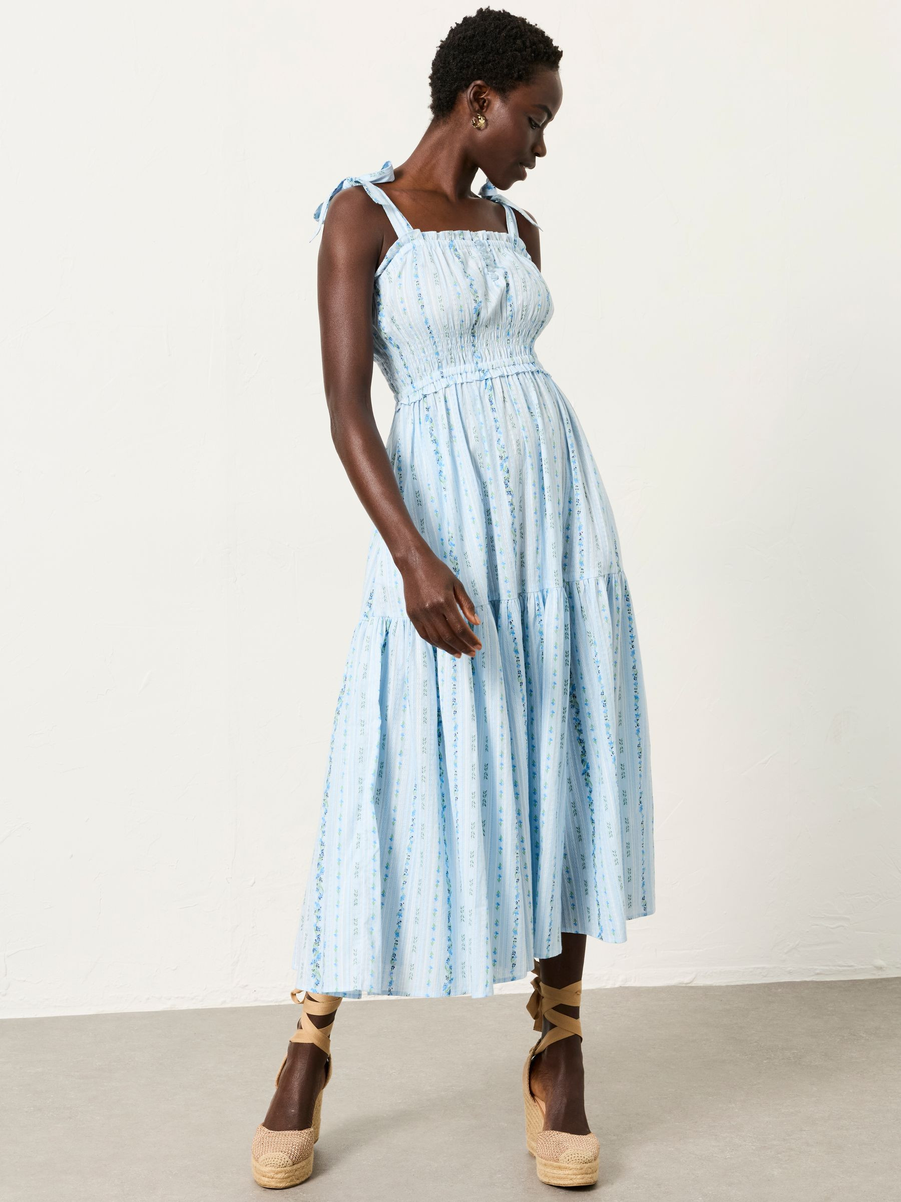 Martha Blue Petite Stripe Midi Dress | Fat Face